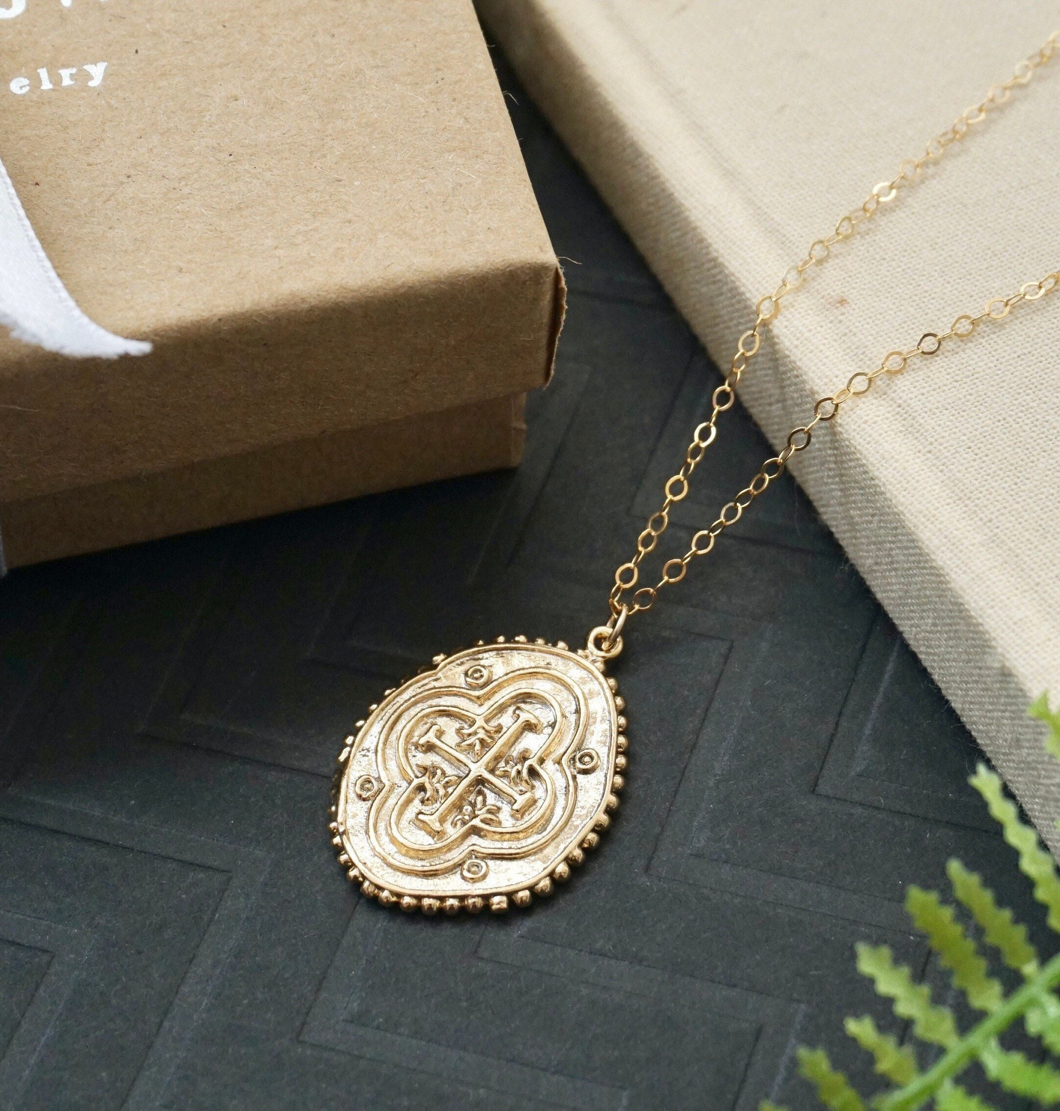 Gold Coin Necklace Vintage Look Coin 