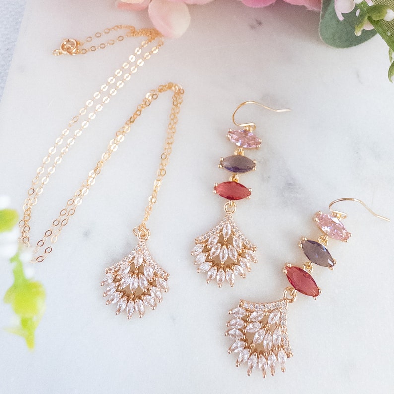 Pink Purple Prom jewelry set