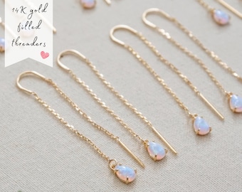 Opal Threader Earrings 14K Gold Filled, Minimalist Earrings, Bridal Earrings, Dainty Earrings, Long Earrings, Dangly Earrings, Opal Earrings