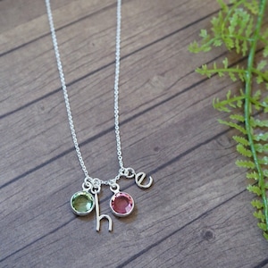 Personalized Birthstone Letter Necklace Gift for Mom Silver Monogram Birthstone Jewelry Dainty Children Initial Necklace for Mom