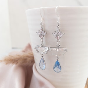 Something Blue Bridal Earrings Silver Light Blue Dangle Earrings for Wedding Blue Silver Drop Earrings Unique Bridal Shower Jewelry Gift