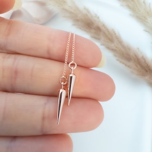Rose Gold Spike Threader Earrings Minimal Spike Ear Threads Long Dangle Earrings Steampunk Edgy Earrings Dainty Chain Earrings for Stacking
