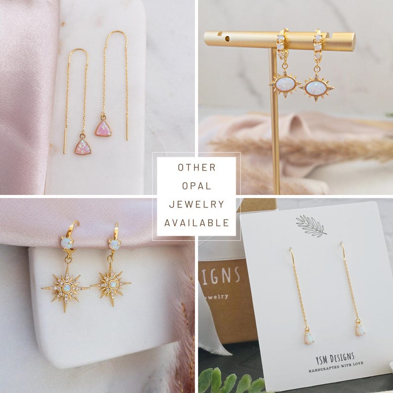 Dainty Opal Threader Earrings Gold Opal Earrings Long Chain Earrings with Opal Stones October Birthstone Earrings Minimal Opal Jewelry Gift image 10