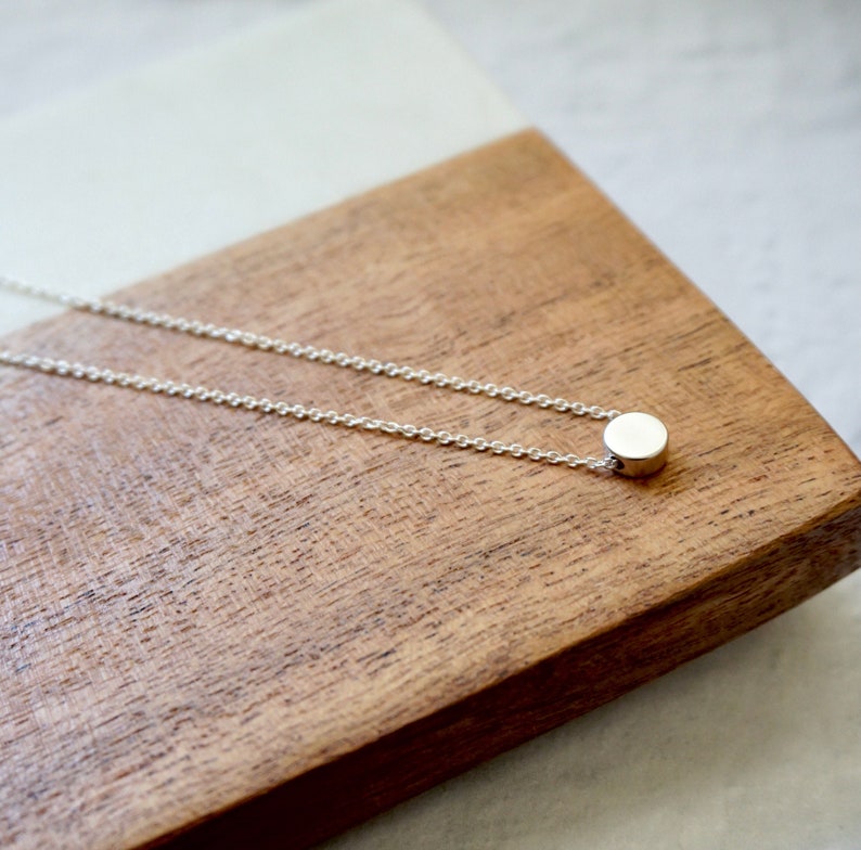 Silver Dot Necklace, Tiny Circle Necklace, Round Charm Necklace,Layering Necklace,Minimal Necklace, Everyday Necklace,Dainty Necklace image 1