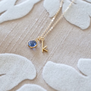 Birthstone Initial Necklace Personalized Birthstone Necklace, Customized Jewelry, Tiny Initial Necklace, Gold Letter Charm Necklace image 3