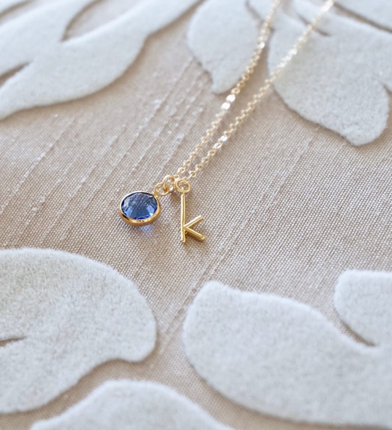 Birthstone Initial Necklace Personalized Birthstone Necklace, Customized Jewelry, Tiny Initial Necklace, Gold Letter Charm Necklace image 3