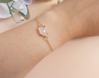 Dainty Crystal Bracelet Pink Brown Layering Bracelet Gold Stacking Chain Faceted Crystal Bracelet Delicate Chain Bracelet Everyday Jewelry