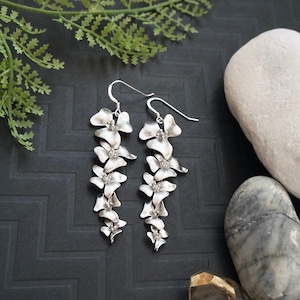 Silver Statement Earrings Cascading Dogwood Earrings Long Earrings Silver Flower Earrings Feminine Jewelry Nature Earrings Gift for Her