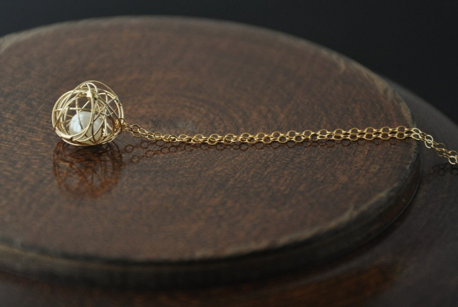 Gold Ball Necklace Wire Ball with Faux Pearl Necklace/ Dainty Etsy