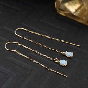 Opal Threader Earrings, Long Gold Earrings, Chain Earrings, Dainty Earrings, Long Earrings, Dangly Earrings, Opal Earrings Gold- Ship 4/19