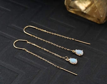 Opal Threader Earrings, Long Gold Earrings, Chain Earrings, Dainty Earrings, Long Earrings, Dangly Earrings, Opal Earrings
