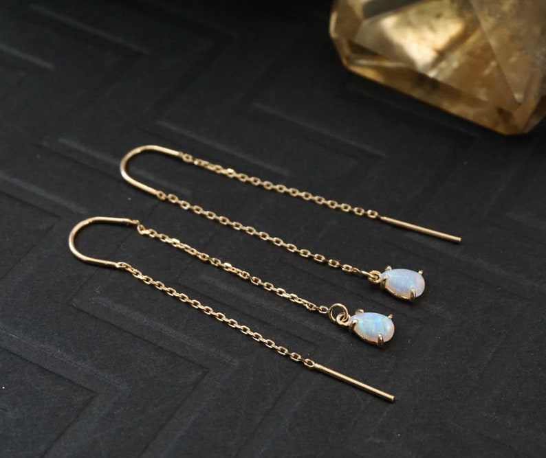 Opal Threader Earrings, Long Gold Earrings, Chain Earrings, Dainty Earrings, Long Earrings, Dangly Earrings, Opal Earrings Gold- Ship 4/19