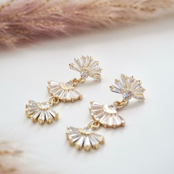 Boho Bridal Earrings Art Deco Earrings Art Deco Stud Earrings Vintage Inspired Earrings Geometric Fan Earrings 1920s Earrings