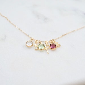 Personalized Birthstone Initial Necklace Birthstone Necklace, Mommy Necklace, Gift for Mom, Grandma Gift, Children's Initials Necklace image 3