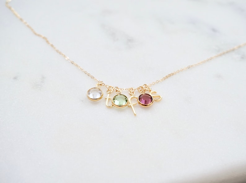 Personalized Birthstone Initial Necklace Birthstone Necklace, Mommy Necklace, Gift for Mom, Grandma Gift, Children's Initials Necklace image 3