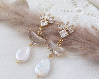 Art Deco Earrings Boho Bridal Earrings with Pearls Long Statement Earring for Wedding Pearl Earring for Bridal Shower Wedding Earrings Pearl