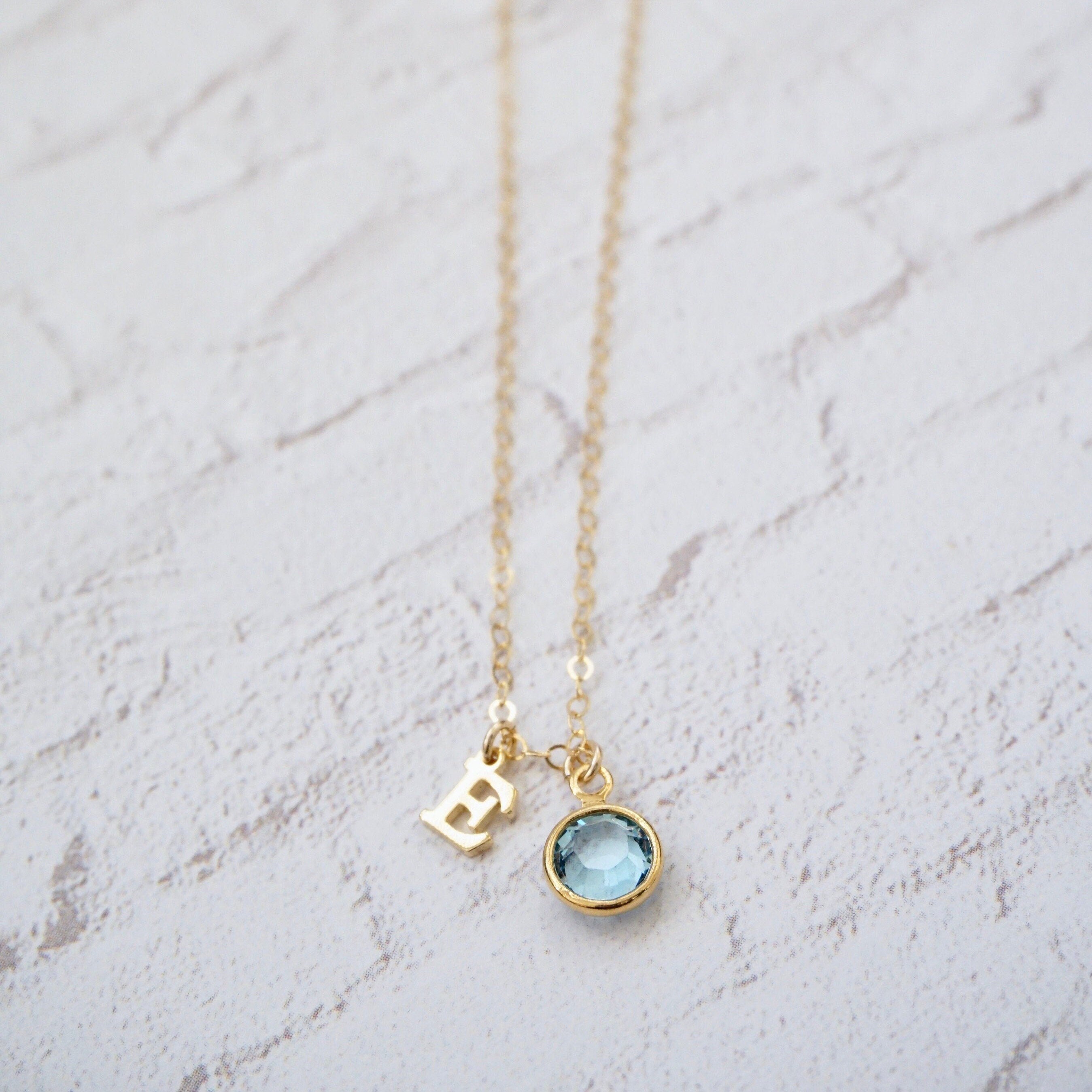 Birthstone Initial Necklace Personalized Birthstone Necklace