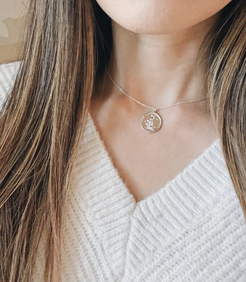 Silver zodiac coin necklace Clearance