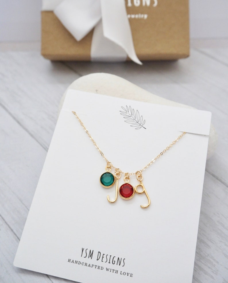 Personalized Birthstone Initial Necklace Birthstone Necklace, Mommy Necklace, Gift for Mom, Grandma Gift, Children's Initials Necklace image 2