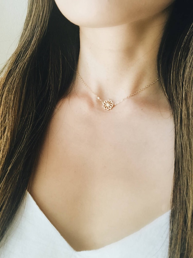 Flower Choker Necklace Dainty Gold Choker Silver Flower Etsy