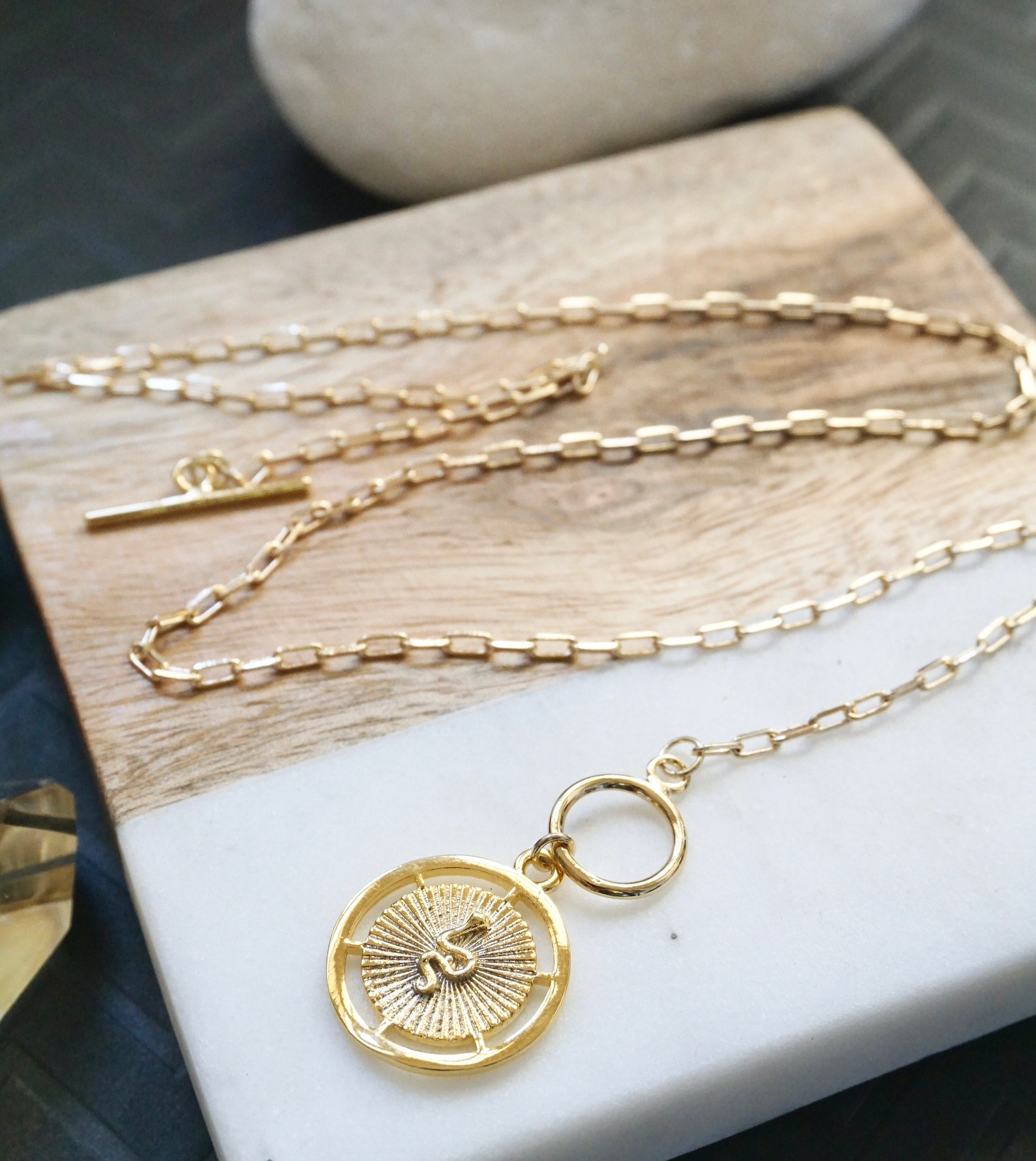 Gold Coin Toggle Necklace Snake Coin Necklace Gold Etsy