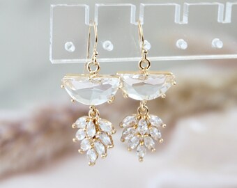 Crystal Leaf Earrings, Woodland Wedding Jewelry, Bridal Drop Earrings, Bridal Earrings, Crystal Earrings, Elegant Earrings Dangle