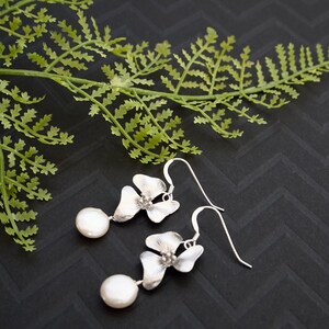 Silver Dogwood Earrings with pearls by YSM Designs