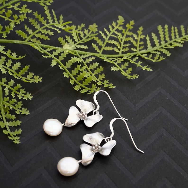Silver Dogwood Earrings with pearls by YSM Designs