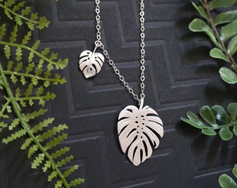 Monstera Leaf Necklace Silver Monstera Necklace Mommy and Me Style Silver Necklace for the Nature Lover Gift for Her Plant Lover Gift