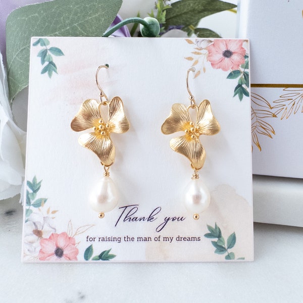 Pearl Flower Earrings Gold Dogwood Earrings Pearl Drop Earrings for Mother of the Groom Gift Wedding Jewelry Gift Under 35 for Mother in Law