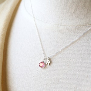 Silver Birthstone Initial Necklace Personalized Birthstone Necklace, Customized Jewelry, Tiny Initial Necklace, Letter Charm Necklace image 6