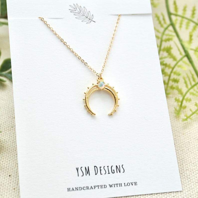 Opal Crescent Necklace by YSM Designs
