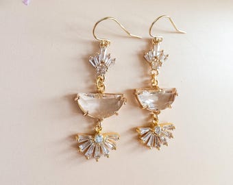 Art Deco Fan Earrings Boho Bridal Earrings Art Deco Earrings Dangle Vintage Wedding Earrings Bridal Statement Earrings Bridal Shower Gift