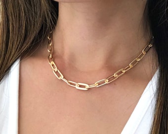 Thick Link Necklace, Paperclip Chain Necklace, Chunky Necklace, Layering Necklace, Toggle Necklace- The Avery Necklace