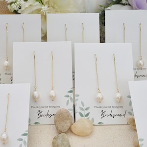 Bulk Bridesmaid Earrings Pearl Jewelry Dainty Pearl Threader Earrings for Bridesmaids Thank You Gift Bridesmaid Proposal Pearl Earrings