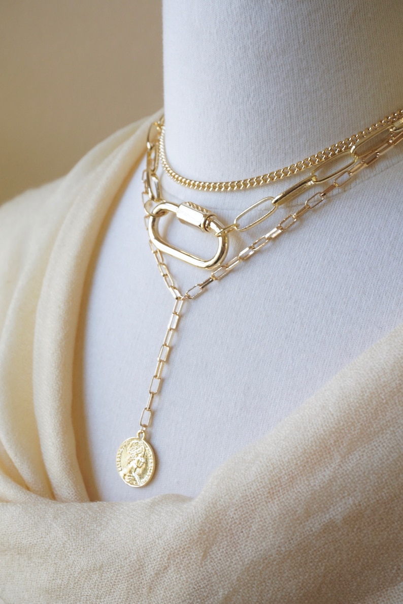 Coin Necklace Coin Drop Necklace Rectangular Link Necklace Gold Coin Y Necklace Layering Necklace Vintage Coin Necklace