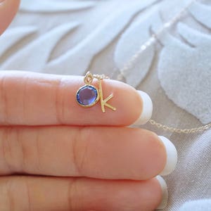 Birthstone Initial Necklace Personalized Birthstone Necklace, Customized Jewelry, Tiny Initial Necklace, Gold Letter Charm Necklace image 4