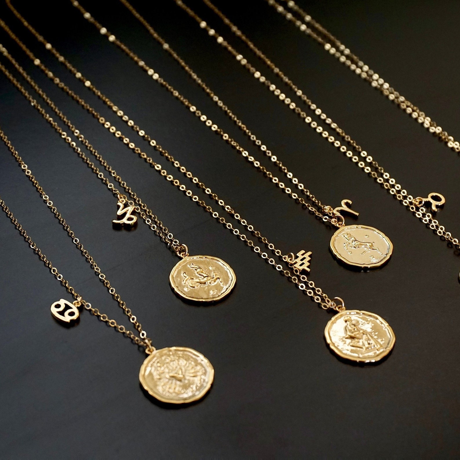 Gold coin zodiac necklace Clearance