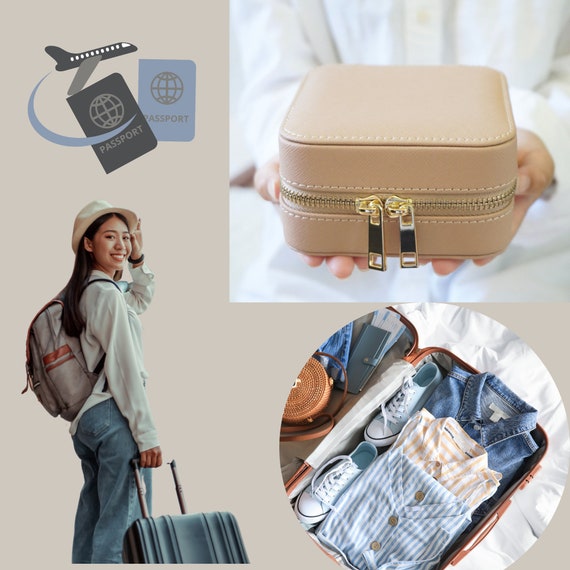 Black Travel Jewelry Case With Mirror, Travel Lover Gift Woman