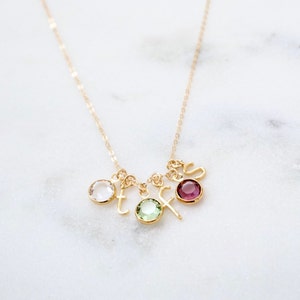 Personalized Birthstone Initial Necklace - Birthstone Necklace, Mommy Necklace, Gift for Mom, Grandma Gift, Children&#39;s Initials Necklace