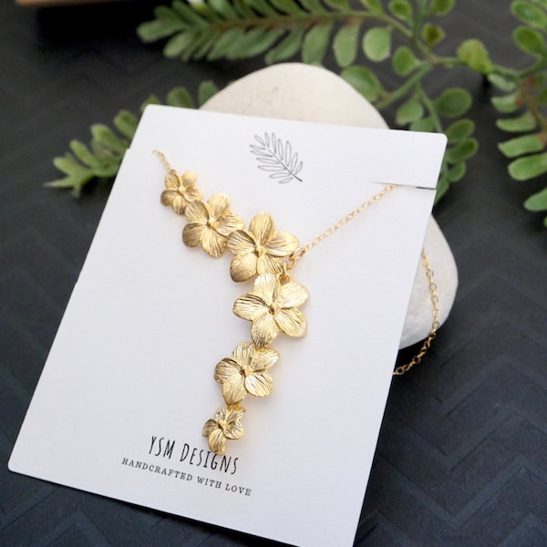 Gold Plumeria Necklace - Plumeria Jewelry, Jewelry Gift for Her, Hawaii Necklace, Plumeria Flower, Asymmetrical Necklace, Gold Necklace