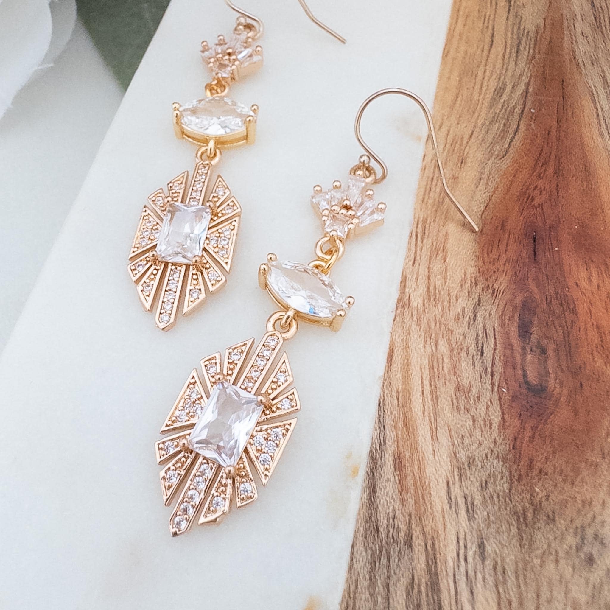 Dangly Art Deco Earrings Gold Retro Style Bridal Earrings Wedding Guest Dangly Art Deco Earrings Gold Retro Style Bridal Earrings Wedding Guest