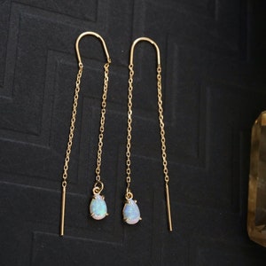 Opal Threader Earrings, Long Gold Earrings, Chain Earrings, Dainty Earrings, Long Earrings, Dangly Earrings, Opal Earrings image 2