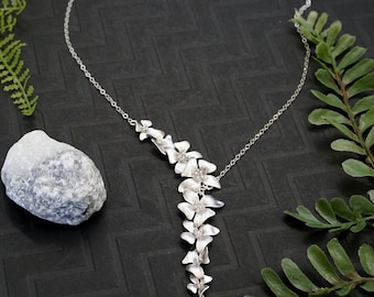 Silver Dogwood Necklace, Asymmetrical Flower Necklace, Dogwood Y Necklace, Statement Silver Necklace, Unique Jewelry Gift for Her