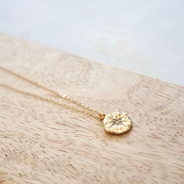 Gold North Star Necklace - North Star Coin Necklace, North Star Pendant Necklace, Dainty Gold Necklace, Celestial Jewelry, Guiding Star