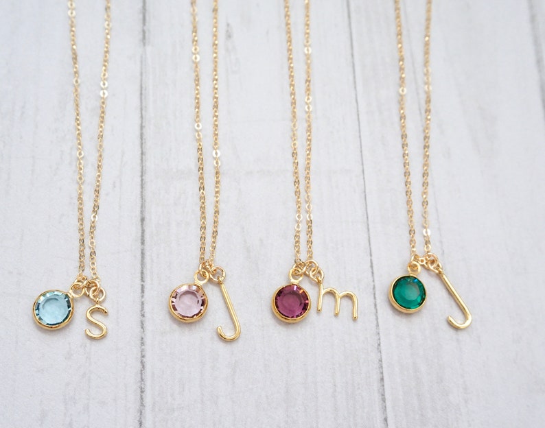 Birthstone Initial Necklace Personalized Birthstone Necklace, Customized Jewelry, Tiny Initial Necklace, Gold Letter Charm Necklace image 6