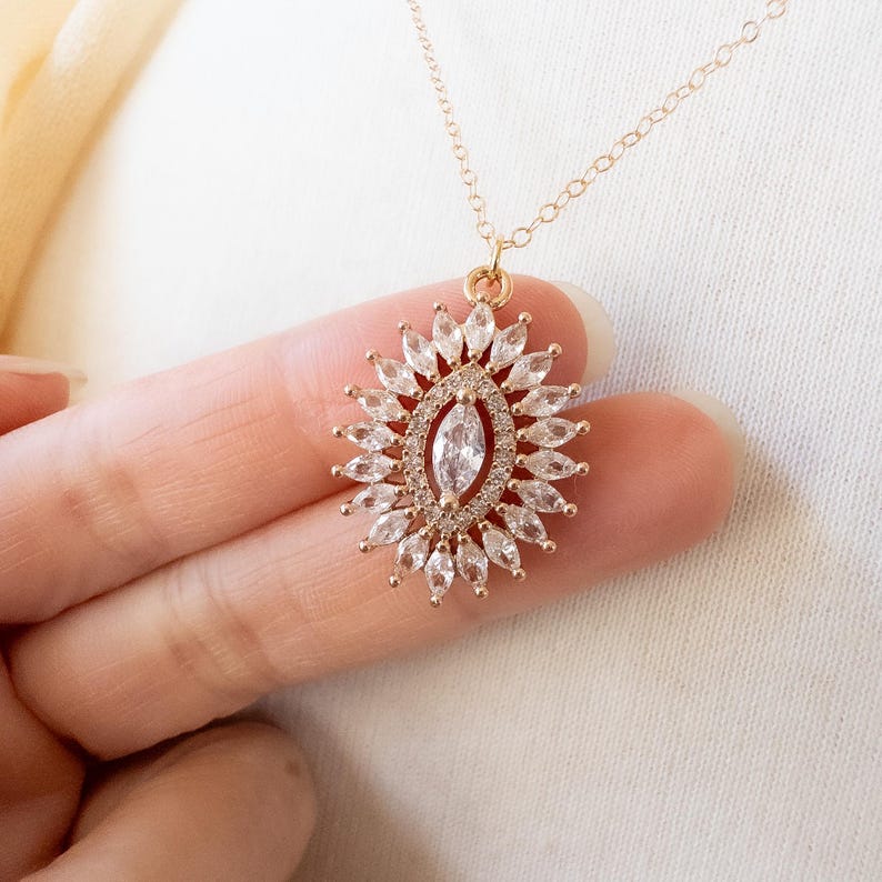 Gold crystal pendant necklace for Bridgerton themed party