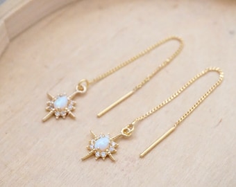 Star Ear Threaders - North Star Earrings, Opal Threader Earrings, Long Gold Earrings, Chain Earrings, Dainty Earrings, Long Earrings