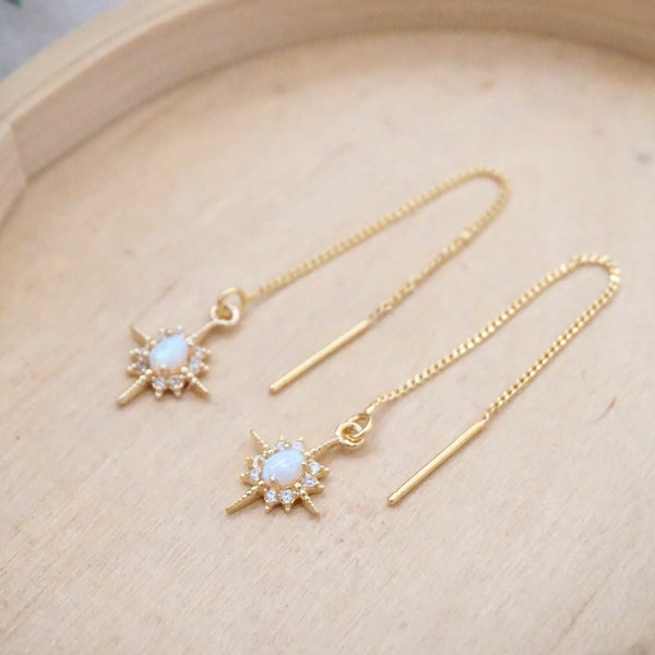 Star Ear Threaders - North Star Earrings, Opal Threader Earrings, Long Gold Earrings, Chain Earrings, Dainty Earrings, Long Earrings