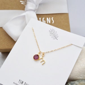 Birthstone Initial Necklace Personalized Birthstone Necklace, Customized Jewelry, Tiny Initial Necklace, Gold Letter Charm Necklace image 7
